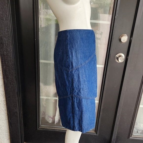 Holding Horses Anthropologie Blue Denim Asymmetric Layered Pencil - Picture 3 of 5